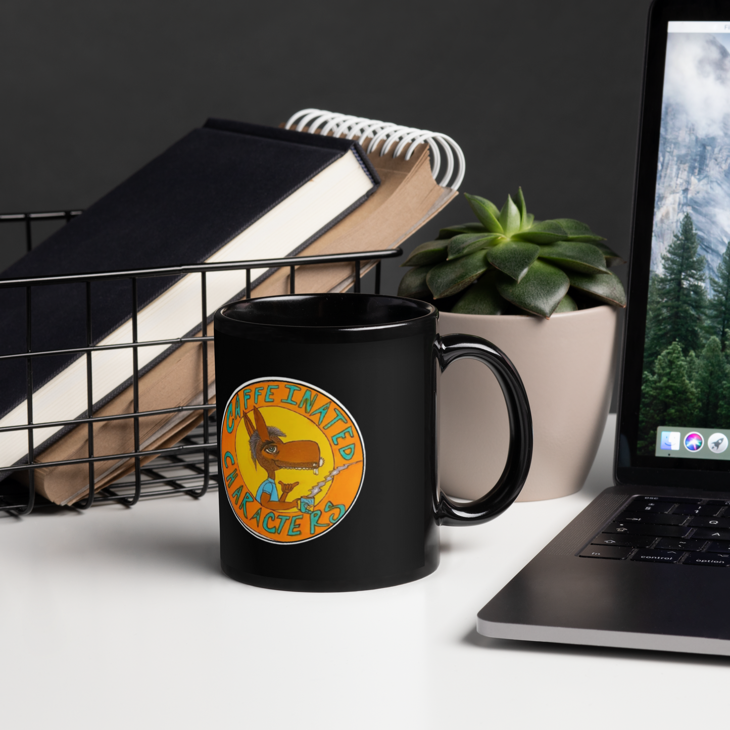 Caffeinated Characters Orange and Yellow logo 11oz mug