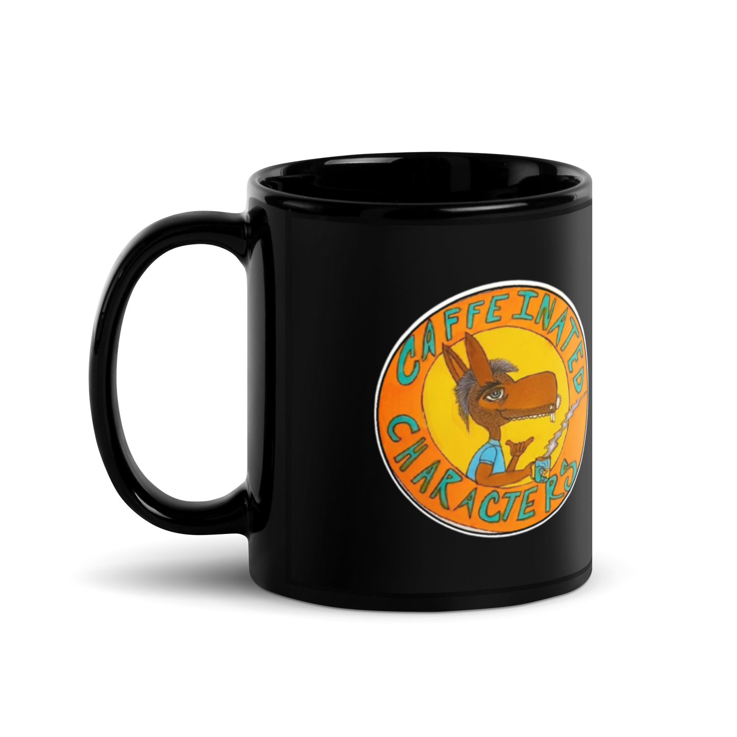 Caffeinated Characters Orange and Yellow logo 11oz mug