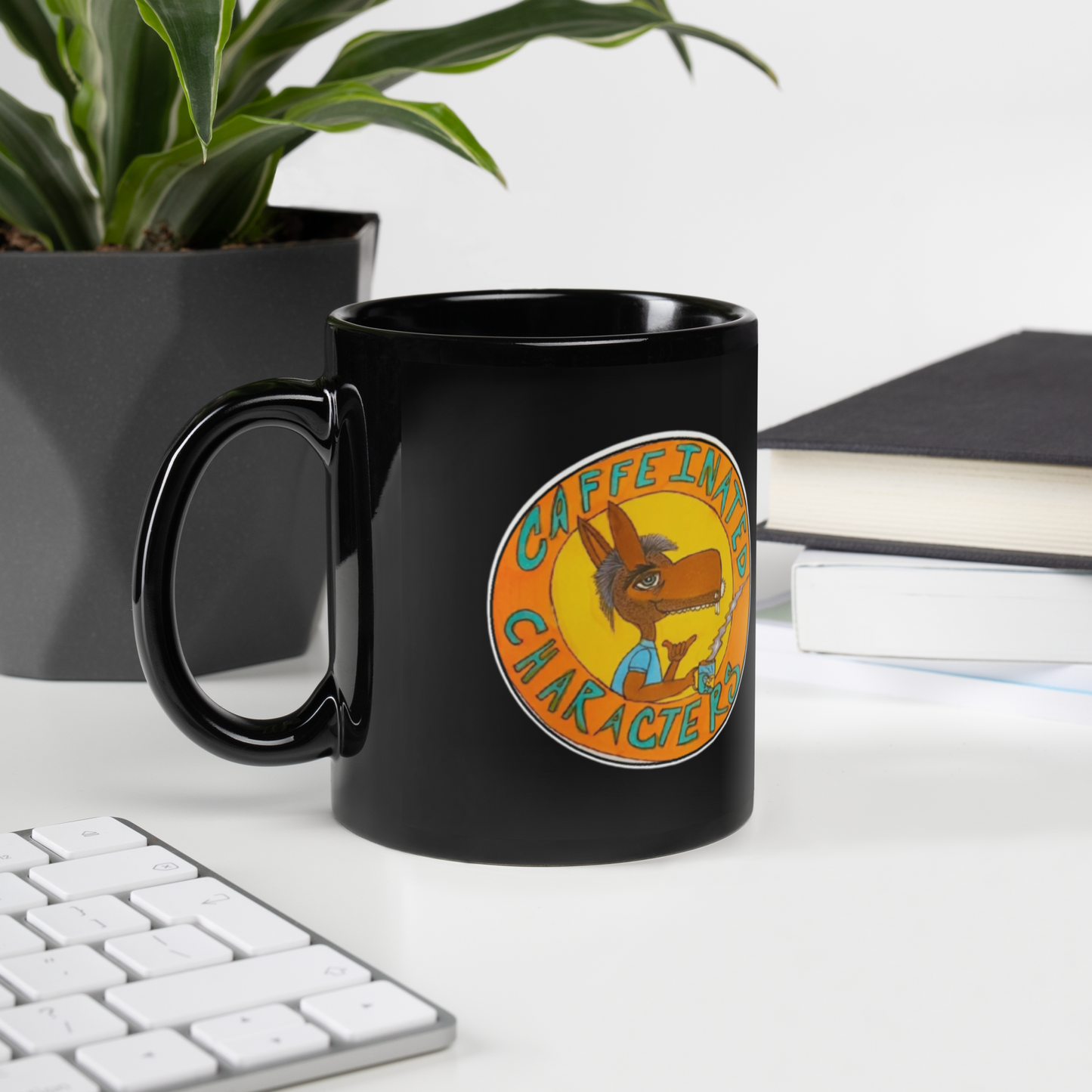 Caffeinated Characters Orange and Yellow logo 11oz mug