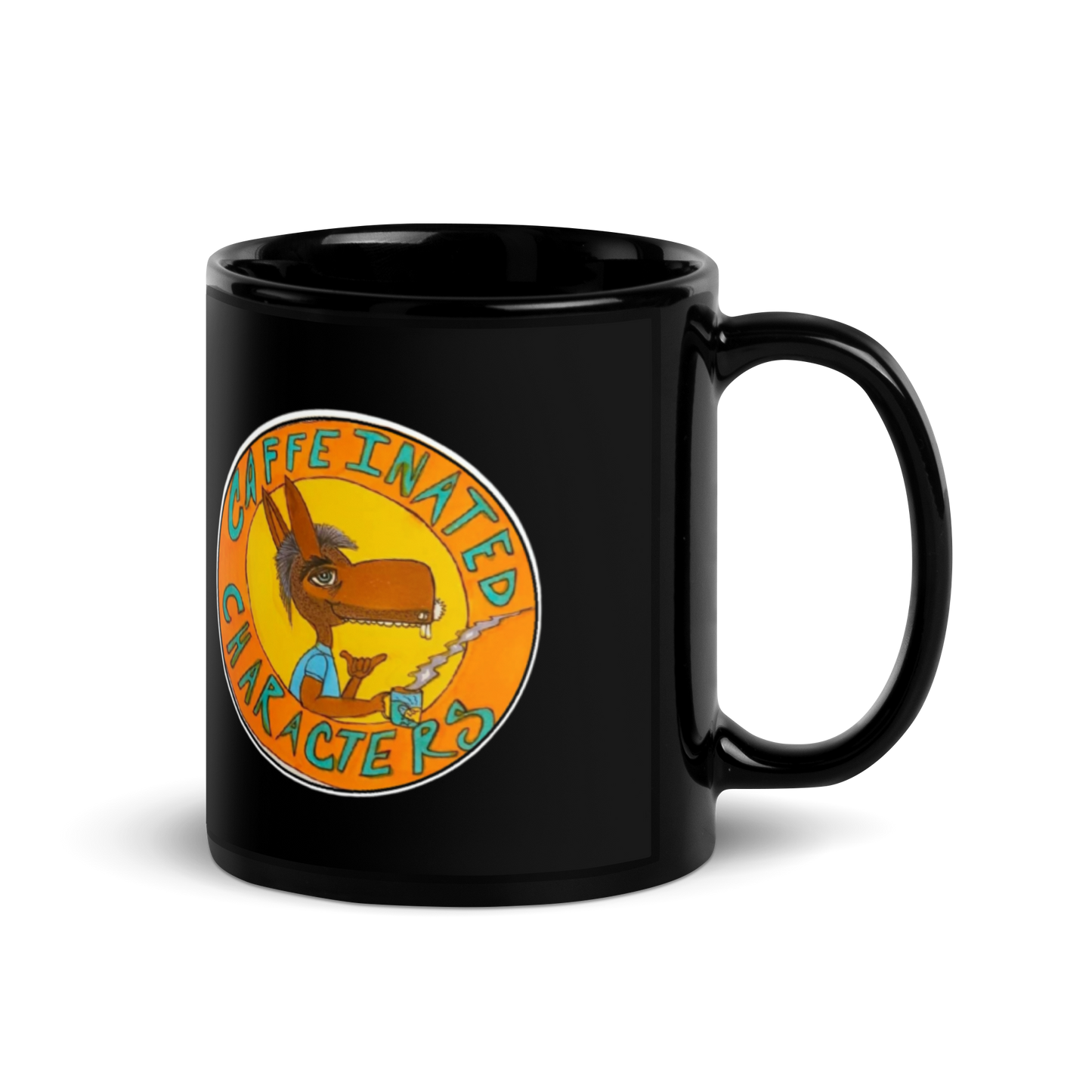 Caffeinated Characters Orange and Yellow logo 11oz mug