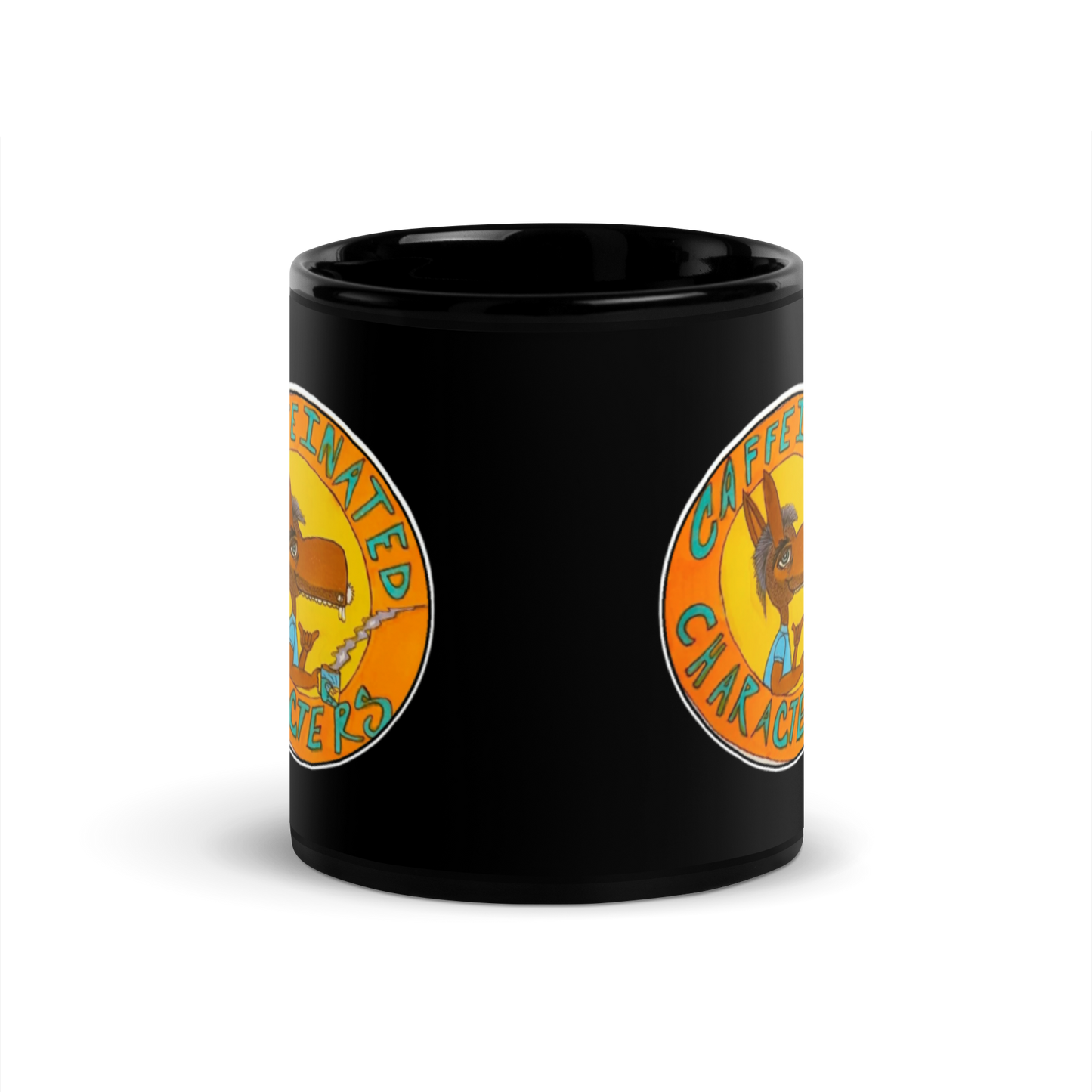 Caffeinated Characters Orange and Yellow logo 11oz mug