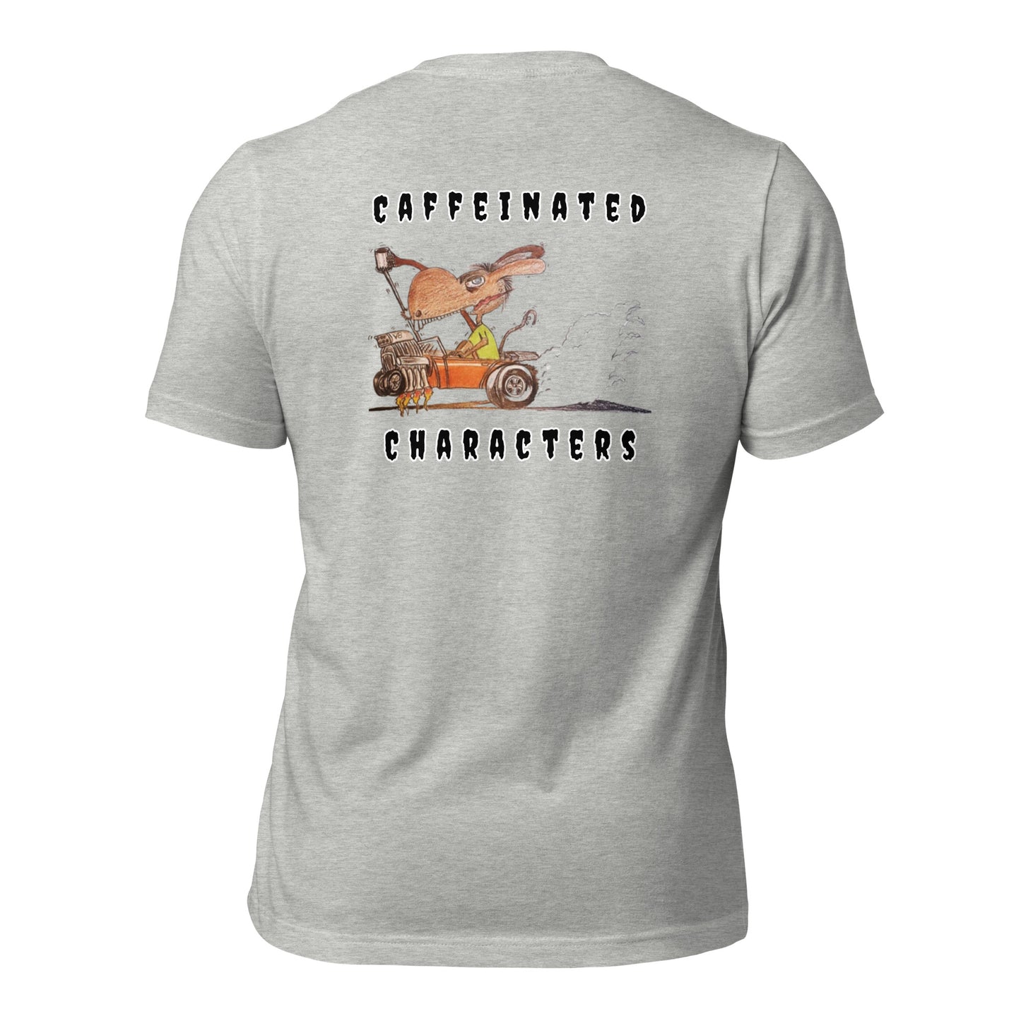 Caffeinated Characters Rat Rod Unisex T-Shirts in Black and Athletic Heather Colors