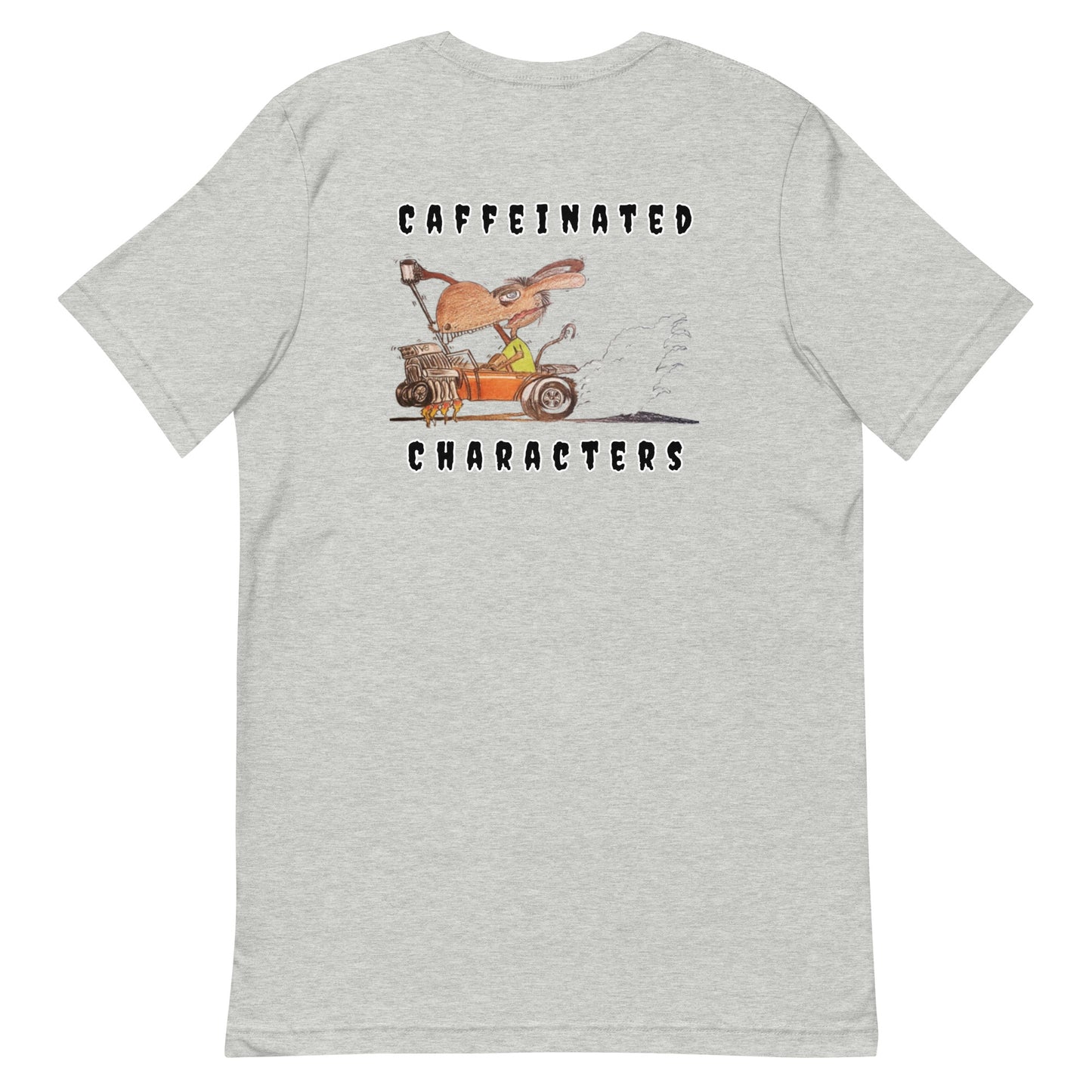 Caffeinated Characters Rat Rod Unisex T-Shirts in Black and Athletic Heather Colors