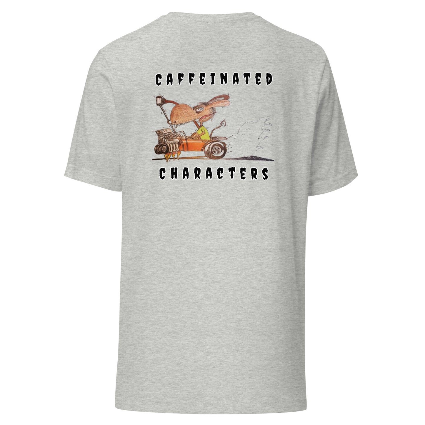 Caffeinated Characters Rat Rod Unisex T-Shirts in Black and Athletic Heather Colors