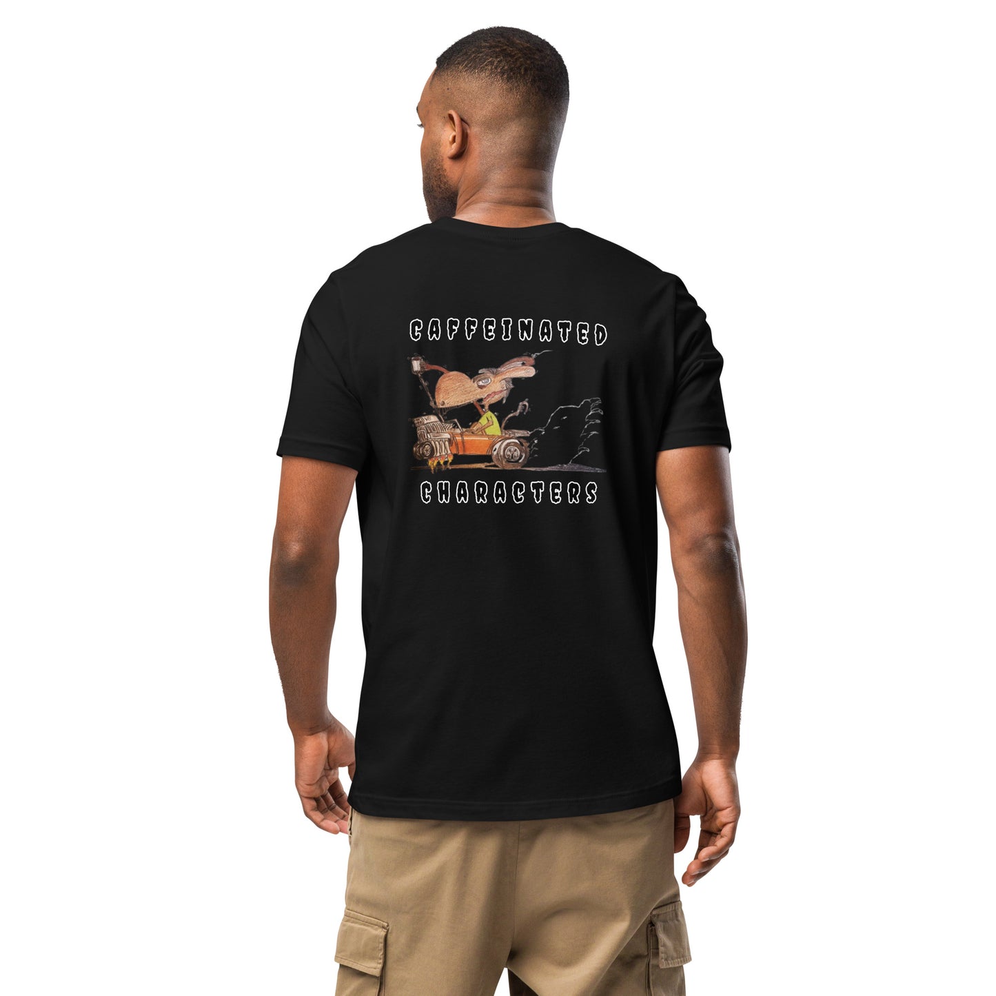 Caffeinated Characters Rat Rod Unisex T-Shirts in Black and Athletic Heather Colors