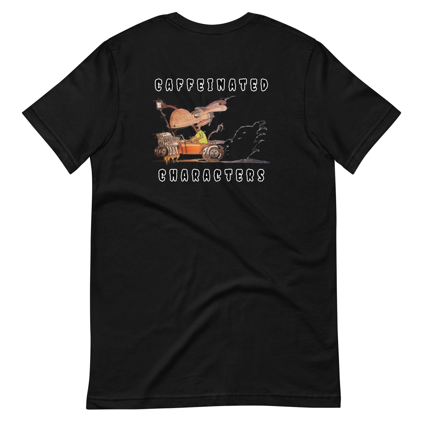 Caffeinated Characters Rat Rod Unisex T-Shirts in Black and Athletic Heather Colors