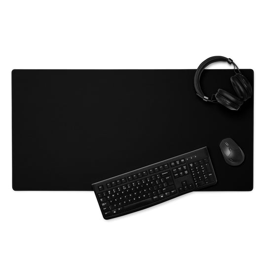 Large Black gaming mouse pad, overview with keyboard, headphones and mouse displayed (NOT INCLUDED WITH MOUSE PAD)